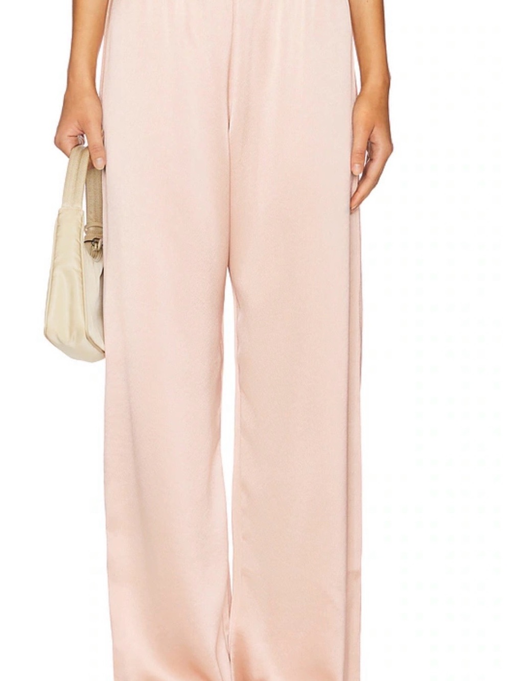 LESET Satin Straight-Leg Pull-On Pants in Blush Taupe